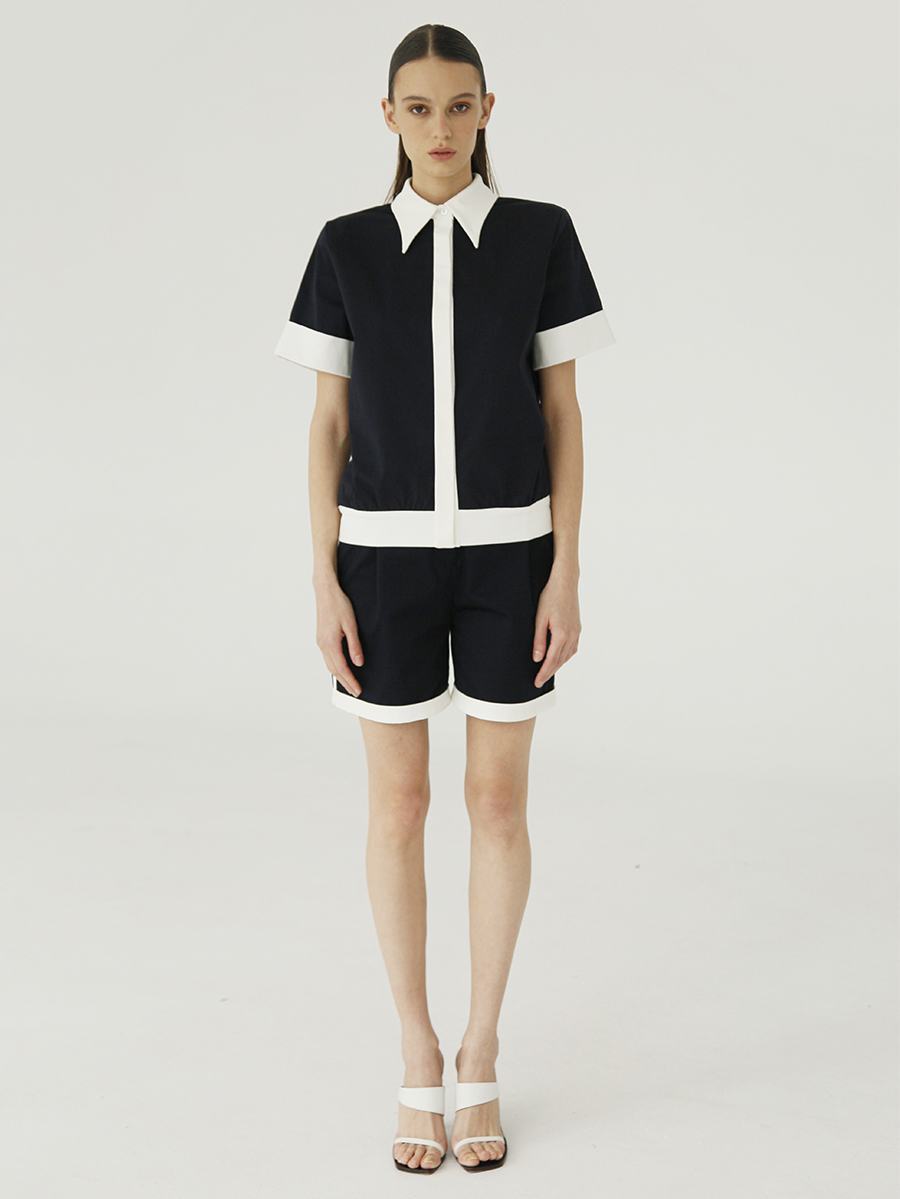 Color-blocked Bermuda in cotton / navy 
